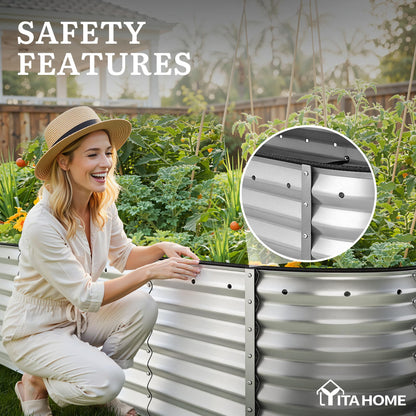 YITAHOME 8x2x2ft Large Raised Garden Bed Kit, 24" Tall 9 in 1 Galvanized Metal Planter Box with Gloves and Safety Rubber, Outdoor Above Ground Planters for Plants Vegetables Flowers, Silver