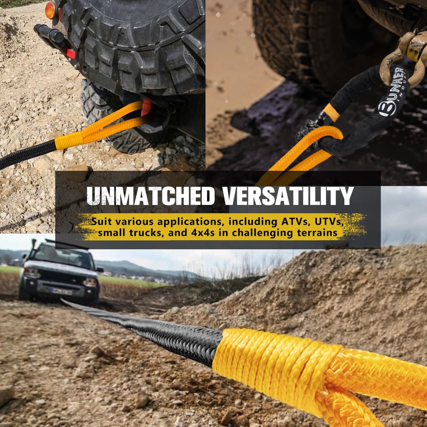 BUNKER INDUST Offroad Traction Boards with Jack Base + 1"×30ft Kinetic Recovery Rope with 2 Soft Shackles Kit
