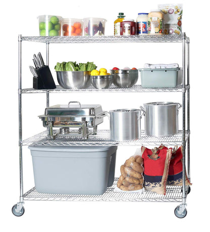 Regal Altair 18" Deep x 30" Wide x 92" High 4 Tier Chrome Wire Shelving Kit with 5" Wheels | NSF Commercial Storage Rack Unit