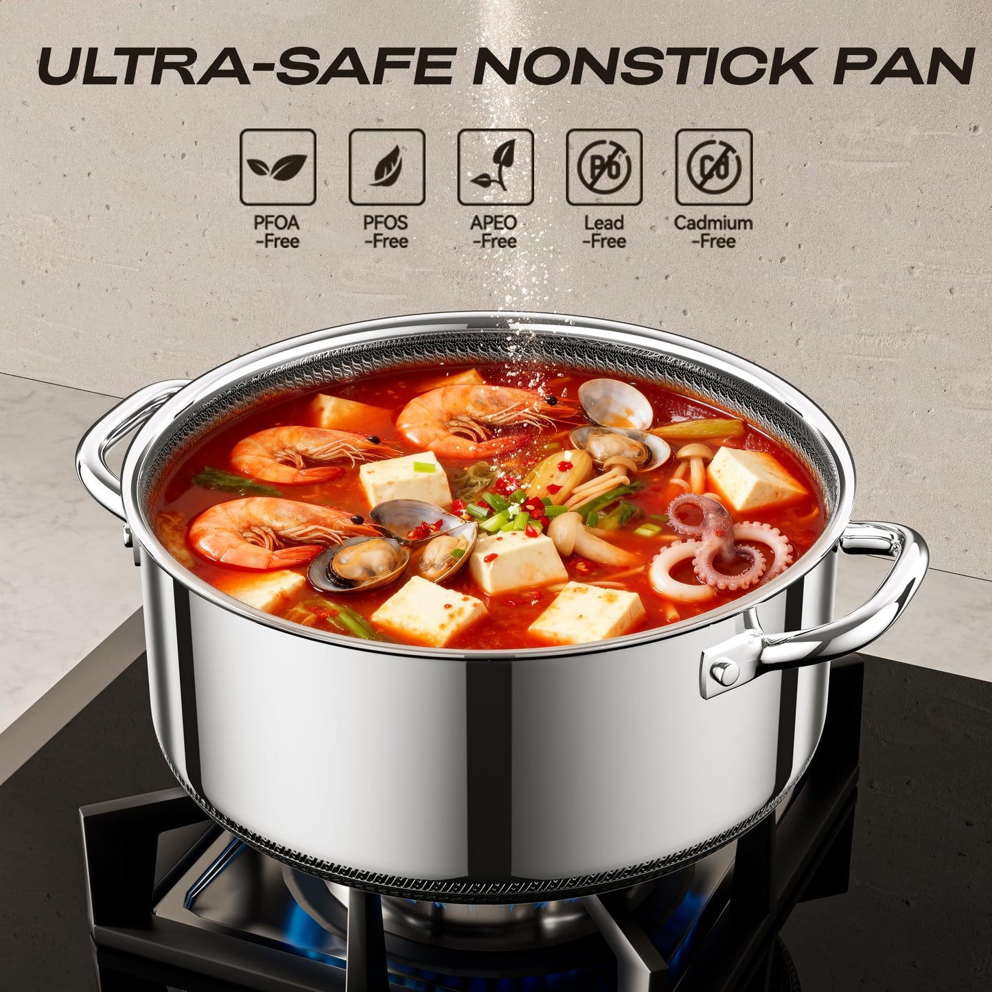 ZEROPAN Hybrid Nonstick 2-Quart Stockpot,8 Inch Stainless Steel Stockpot with Glass Lid,PFAS PFOA PTFE Free, Dishwasher-Friendly, Oven-Safe Up to 600°F,Non-stick Soup Pot Compatible with All Cooktops