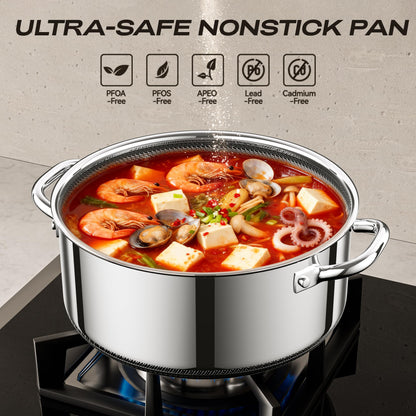 ZEROPAN Hybrid Nonstick 2-Quart Stockpot,8 Inch Stainless Steel Stockpot with Glass Lid,PFAS PFOA PTFE Free, Dishwasher-Friendly, Oven-Safe Up to 600°F,Non-stick Soup Pot Compatible with All Cooktops