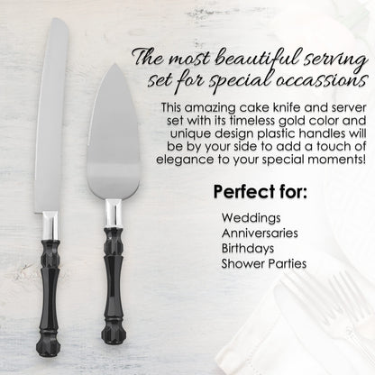 Homi styles Black Cake Knife and Server Set, Cake Cutter and Pie Spatula, Cake Server and Knife Set of 2 with Non-Slip Swirl Grip, Matte Black Cake Cutting Set for Wedding Cake, Birthdays, and Parties