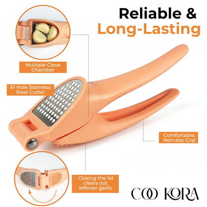 COO KORA Garlic Presses, Garlic Press, Durable Ergonomic Handheld Garlic Chopper/Crusher for Chefs and Kitchens, No Peeling Required, Dishwasher Safe