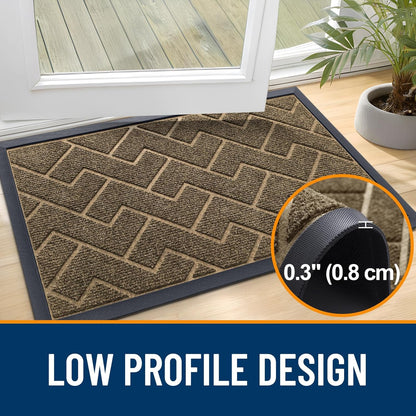 OLANLY Waterproof Front Door Mat - All-Season Indoor/Outdoor Doormat | Sturdy Natural Rubber, Herringbone Brick (Brown, 59x35)