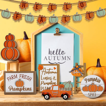 Maitys 23 Pcs Thanksgiving Tiered Tray Decoration Set Fall Pumpkin Maple Leaf Truck Wooden Sign Table Centerpieces Decor for Autumn Thanksgiving Day Farmhouse Kitchen Table Shelf Supplies