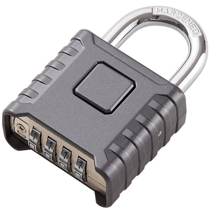 1 Pack disecu Heavy Duty 4 Digit Combination Lock, One Touch Unlocking, Anti-Error Feature, High Security Waterproof Large Outdoor Padlock for School Gym Locker, Fence, Gate, Storage Unit (Grey)