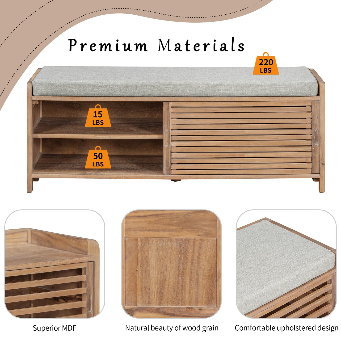 Merax Multipurpose Entryway Storage Bench with Shutter Doors, 43.3" Wooden Shoe Organizer with Upholstered Seat for Entryway, Hallway and Living Room