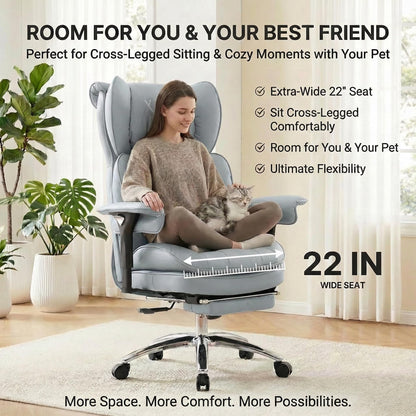 ATMILD Big and Tall Office Chair, 400lbs Heavy Duty Wide Seat Executive Chair with Footrest, High Back Leather Computer Desk Chair for Home Office (Grey)