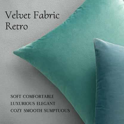 MIULEE Pack of 2 Velvet Soft Solid Decorative Square Throw Pillow Covers, 18x18 Inch, Aqua Green