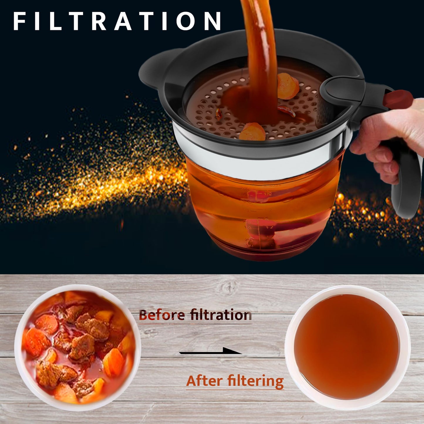 Fat Separator with Bottom Release, Gravy Separator with Oil Strainer for Cooking, Kitchen Gadgets-4 Cup Grease Separator with Sifter, Packaged with a 3-in-1 Multifunctional Peeler for potato (Red)