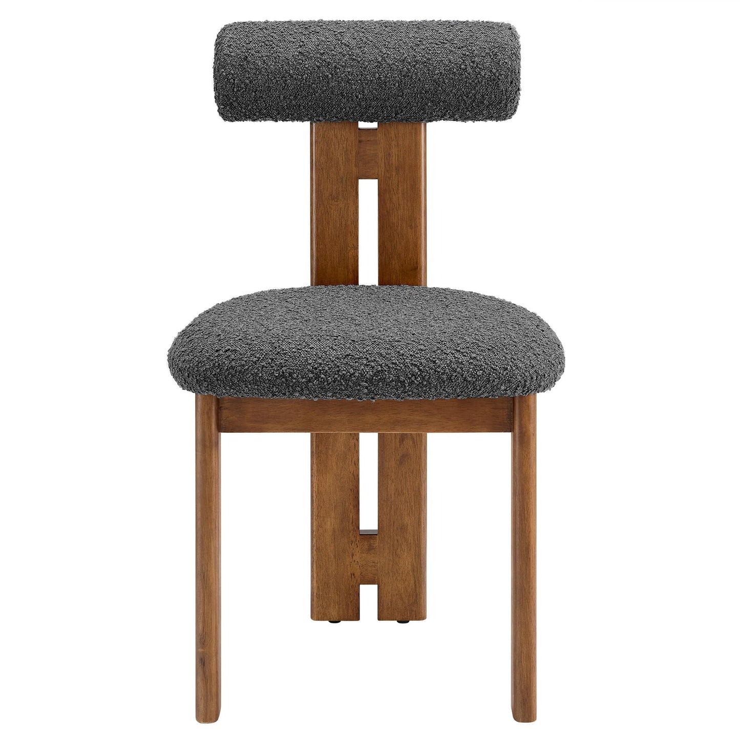 Modway Torian Upholstered Boucle Dining Chairs Set of 2 in Walnut Charcoal - 3-Legged Farmhouse Kitchen Chairs - Mid-Century Modern Armless Accent Chairs - Comfortable Side Chairs with Wood Legs