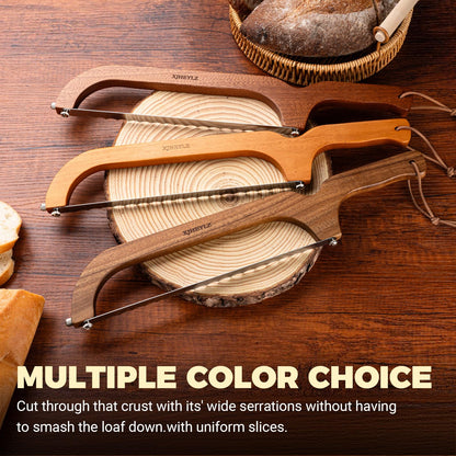XJHEYLZ Sourdough bread knife,Bread Slicer for Homemade Bread,Adjustable blade tightness for Even Slicing, Serrated knife,Wooden Bread cutter with Bow Design (3, brown)