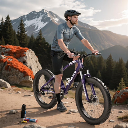 Betterland 26 inch Wheels Fat Tire Bike, 21 Speed Heavy Duty Mens Mountain Bikes with High Carbon Steel Frame/Double Disc Brake/Front Suspension Anti-Slip Bikes (Blue&Purple)-1
