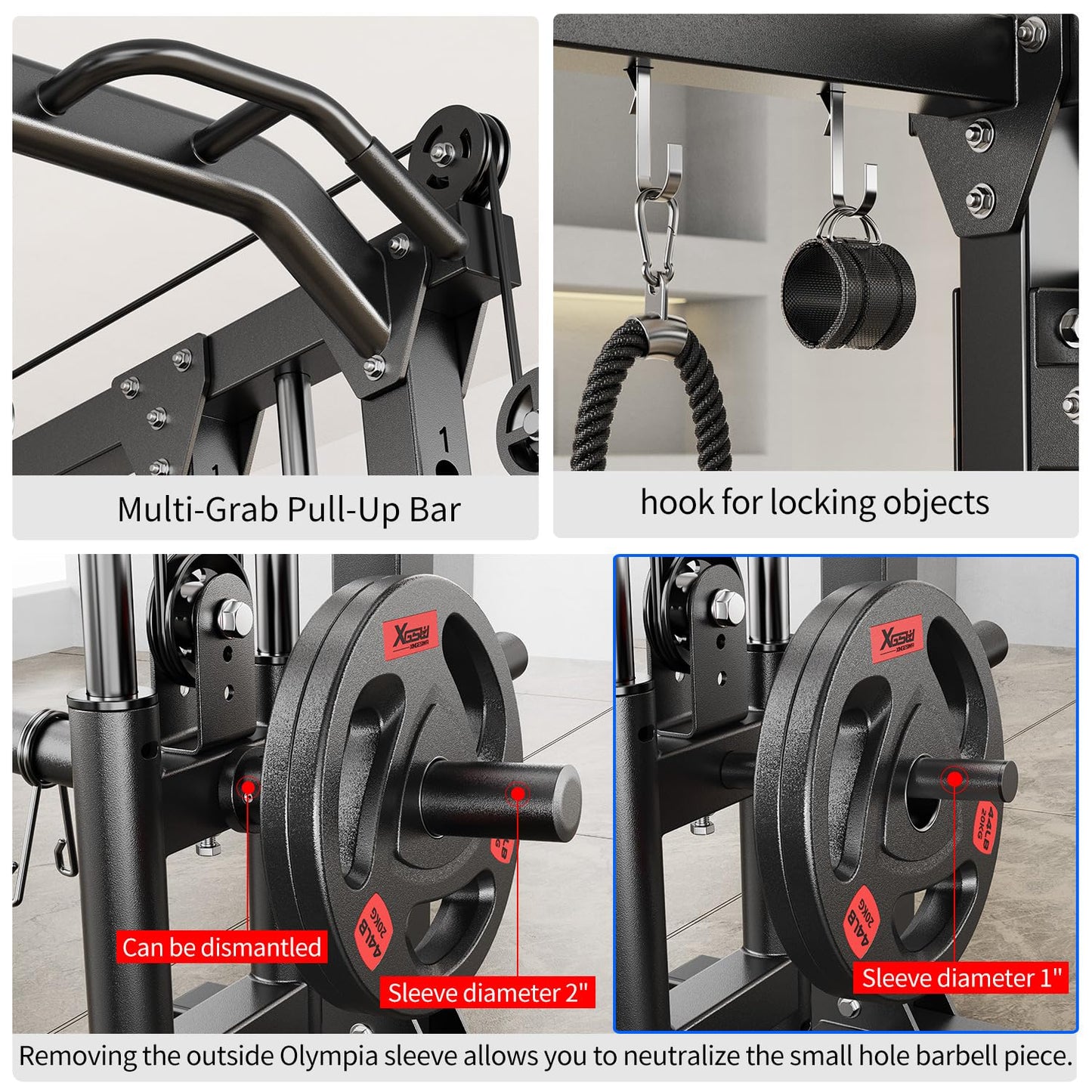 XGSW XINGESIWR Multi-Purpose Squat Rack,Smith Machine Weight Rack Set with Cable Crossover System, Home Gym Power Racks, Power Racks and Packages (L04, Power cage Black+Bench+Cast lron 184LBS)