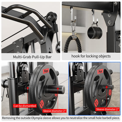 XGSW XINGESIWR Multi-Purpose Squat Rack,Smith Machine Weight Rack Set with Cable Crossover System, Home Gym Power Racks, Power Racks and Packages (L04, Power cage Black+Bench+Cast lron 184LBS)