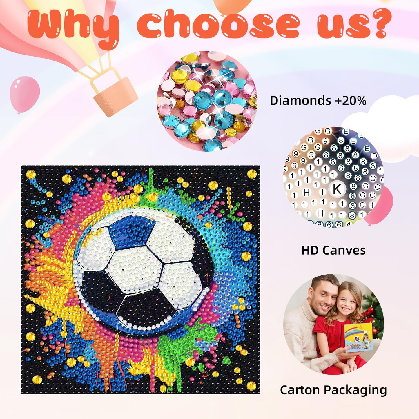 Mandun 4 Pack Ball Diamond Art Kits for Kids, DIY Ball 5D Diamond Painting Kits, Full Round Drill Gem Art Home Wall Decor 6x6 inch