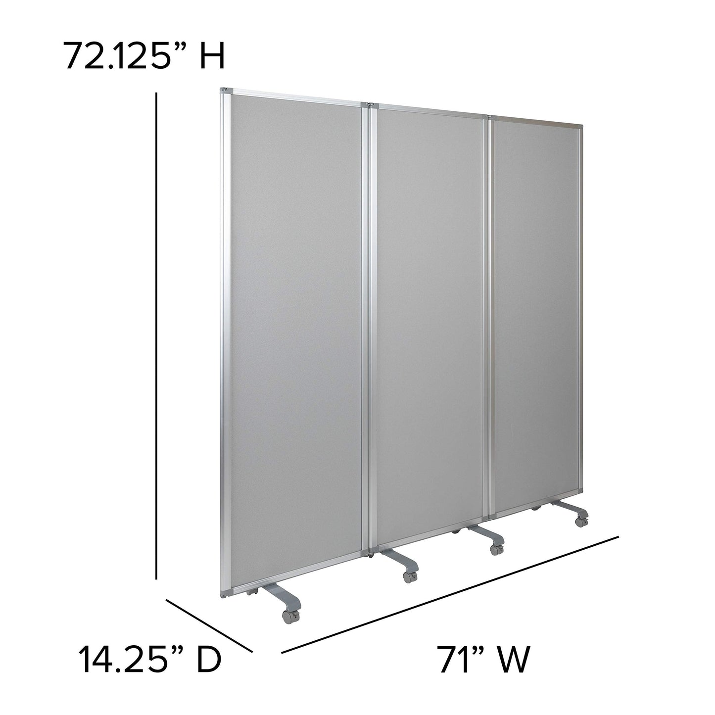 Flash Furniture Raisley 3-Section Mobile Magnetic Whiteboard and Cloth Partition, Rolling Dry Erase Board Room Divider, 72"H x 24"W