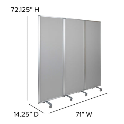 Flash Furniture Raisley 3-Section Mobile Magnetic Whiteboard and Cloth Partition, Rolling Dry Erase Board Room Divider, 72"H x 24"W