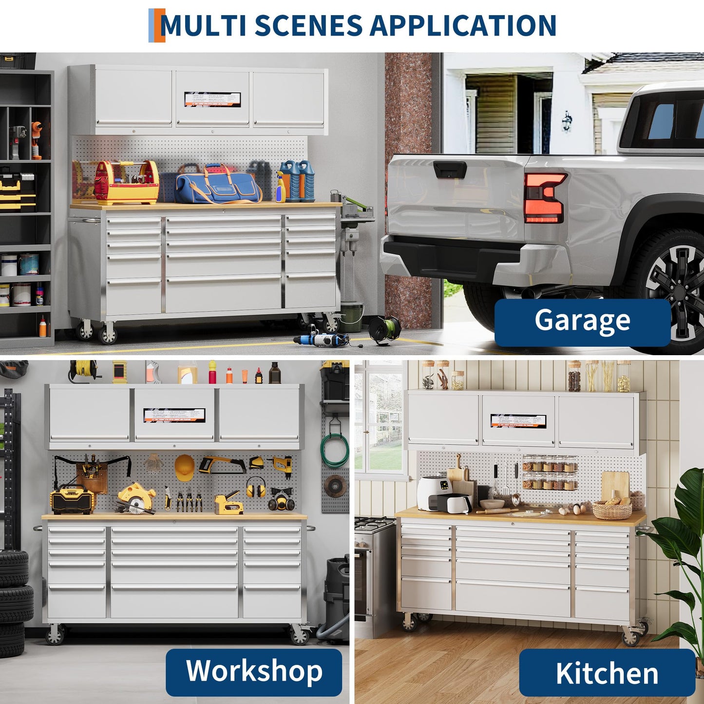 EliteEdge 72" Heavy-Duty Rolling Tool Chest & Workbench | 15-Drawer Mobile Tool Cabinet with 3 Top Lockers, Lockable Wheels & Key Lock | for Professional Garage & Workshop Storage