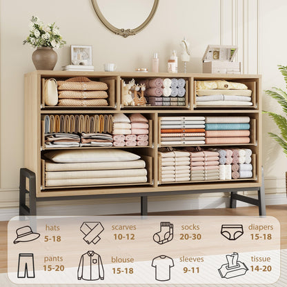 Garvee 7 Drawer Dresser, Freestanding 52 in Wide Drawer Dresser with Storage for Bedroom, Wooden Closet Storage Chest for Living Room, Natural Oak