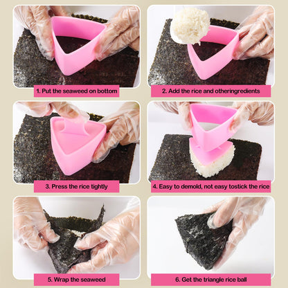 Musubi Press Mold Kit，Onigiri Mold Triangle，4 Pack Japanese Rice Cooker Kit for Lunch Bento
