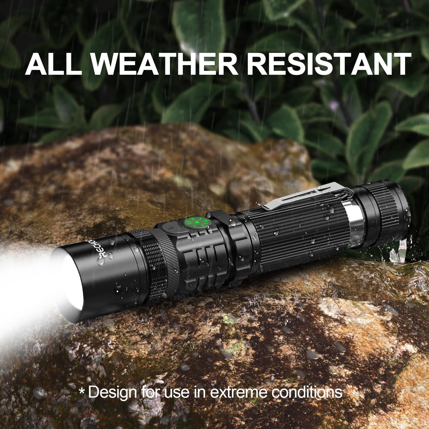 RECHOO Rechargeable Flashlights High Lumens, Double Switch S3000L LED Flashlight, Super Bright 5 Modes Zoomable Waterproof EDC Flashlights for Home, Emergncies, Camping(Battery Included)