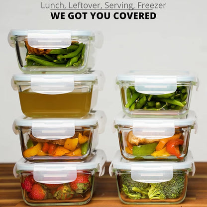 Razab 30 Oz Glass Meal Prep Containers - 16 Pc Set | Airtight, Leak-Proof, BPA-Free, Oven & Dishwasher Safe