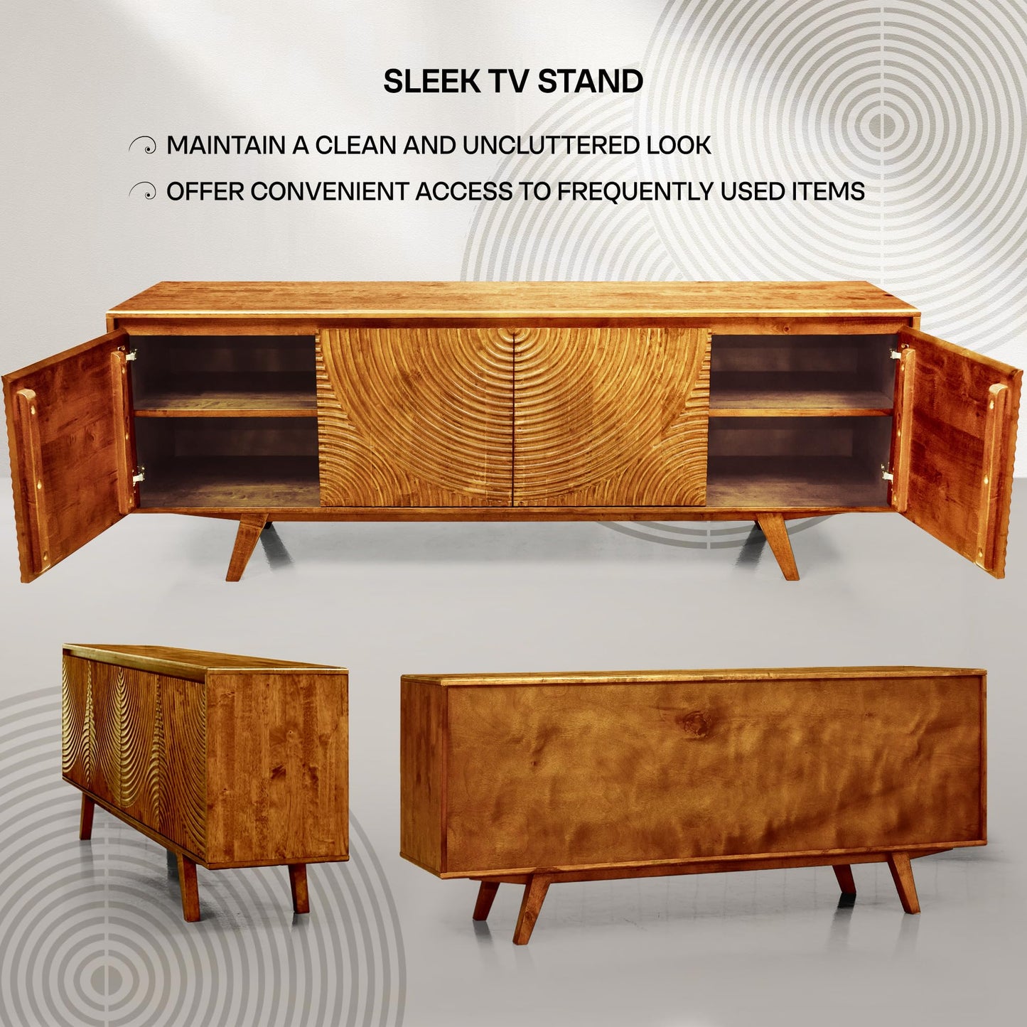 Acacia Harmony TV Stand for TVs up to 75+ Inch Entertainment Center with Storage Shelves and Cable Management, Media Console Table Wood for Living Room Bedroom, Caramel