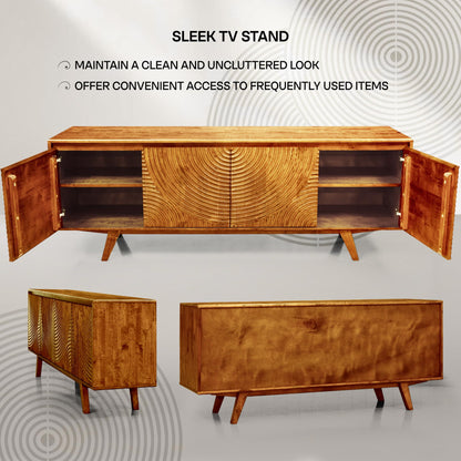 Acacia Harmony TV Stand for TVs up to 75+ Inch Entertainment Center with Storage Shelves and Cable Management, Media Console Table Wood for Living Room Bedroom, Caramel