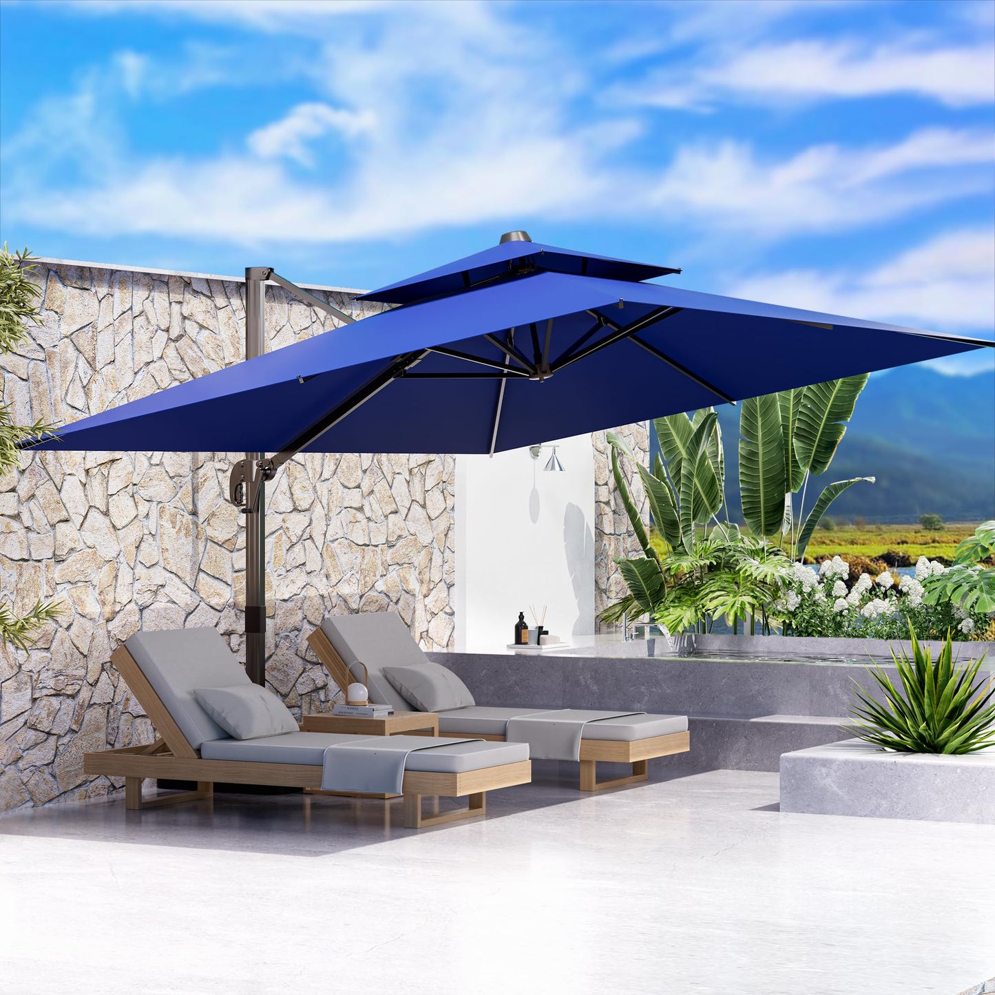 ORYNTREX 10' X 13' Outdoor Patio Umbrella Large Rectangle Cantilever Umbrella Heavy Duty 360°Rotation Offset Umbrella for Garden Deck Pool Patio,Navy Blue