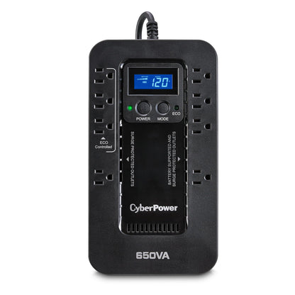 CyberPower EC650LCD Ecologic Battery Backup & Surge Protector UPS System, 650VA/390W, 8 Outlets, ECO Mode, Compact Uninterruptible Power Supply