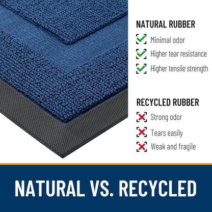 OLANLY Waterproof Front Door Mat - All-Season Indoor/Outdoor Doormat | Sturdy Natural Rubber, 29.5x17, Navy Blue