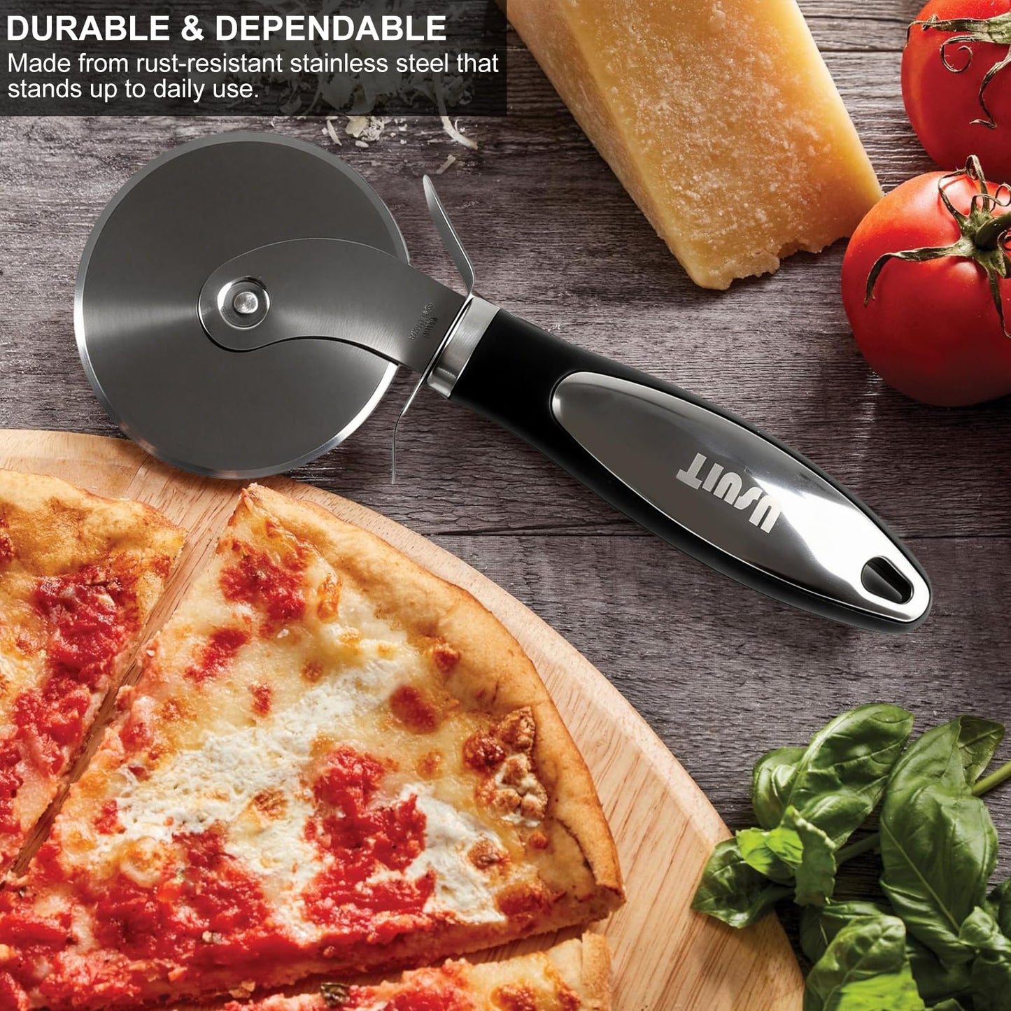 Usuit Premium Pizza Cutter Wheel and Server Set – Sharp Stainless Steel Slicer & Pie Server – Professional Dough Roller and Pastry Cutting Tools for Family Gatherings and Kitchen Parties
