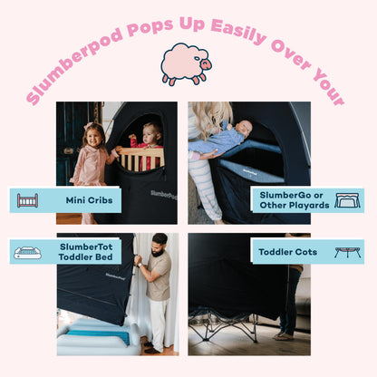SlumberPod The Original Blackout Sleep Tent Travel Essential for Babies and Toddlers, Mini Crib and Pack N Play Cover, Sleep Pod for Kids with Monitor Pouch and Fan Pouch, Blocks 95%+ Light, Black