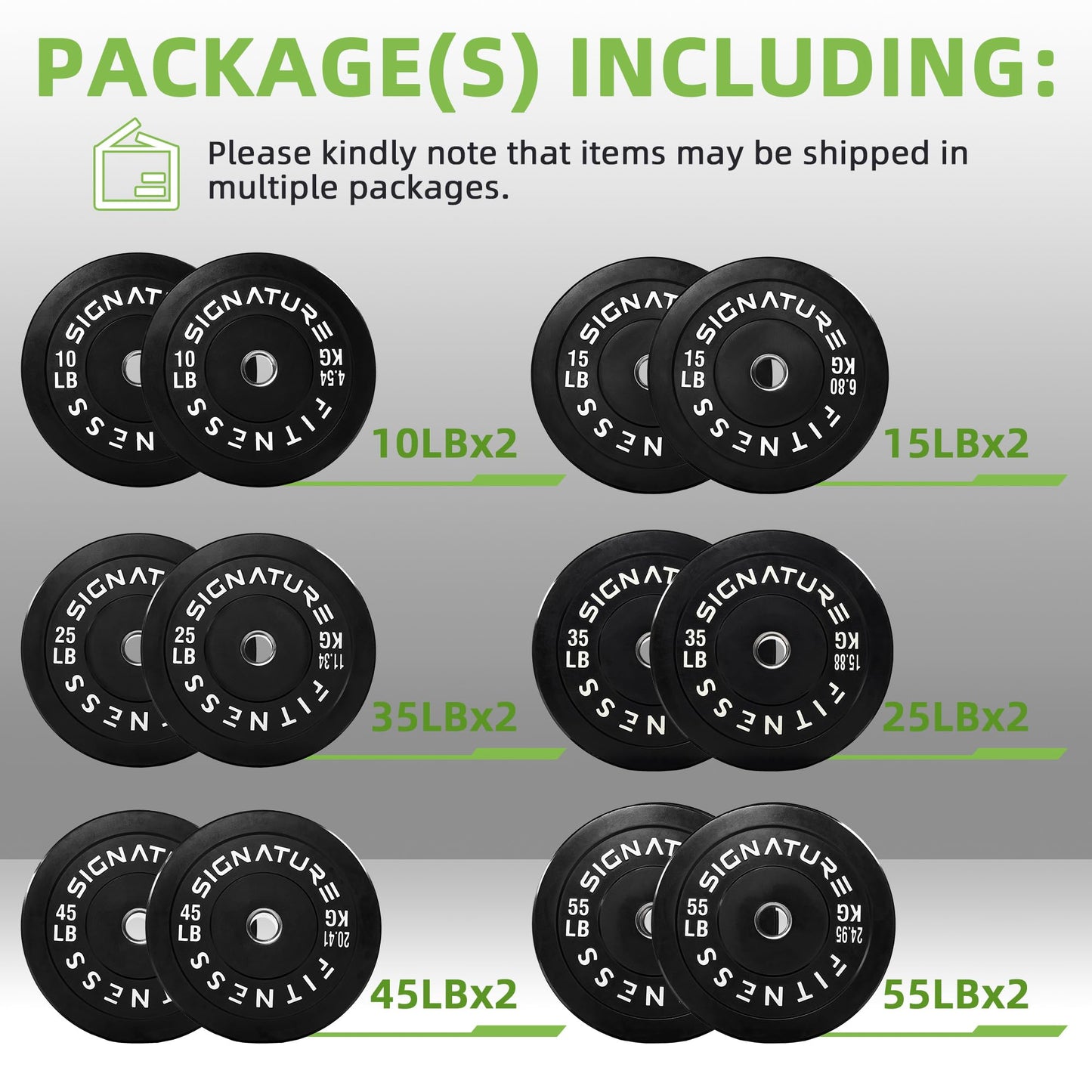 Fitvids Olympic Bumper Plates Set – 2" Weight Plates for Strength Training & Weightlifting – Set: 370 lbs – Black