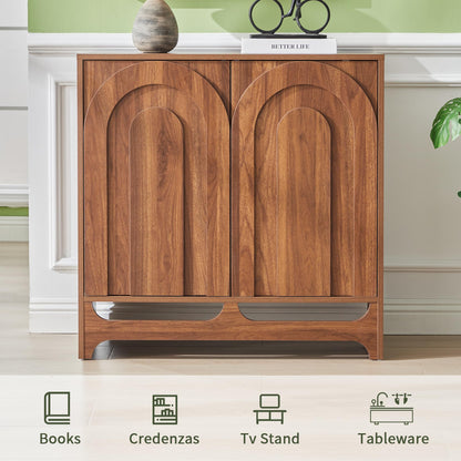 Bifins Modern Buffet Cabinet with Storage, 94.5" W Fluted Arched Sideboard Cabinet with Adjustable Shelves & Doors, Wooden Coffee Bar Storage Station for Dining Room, Kitchen, Living Room, Entryway