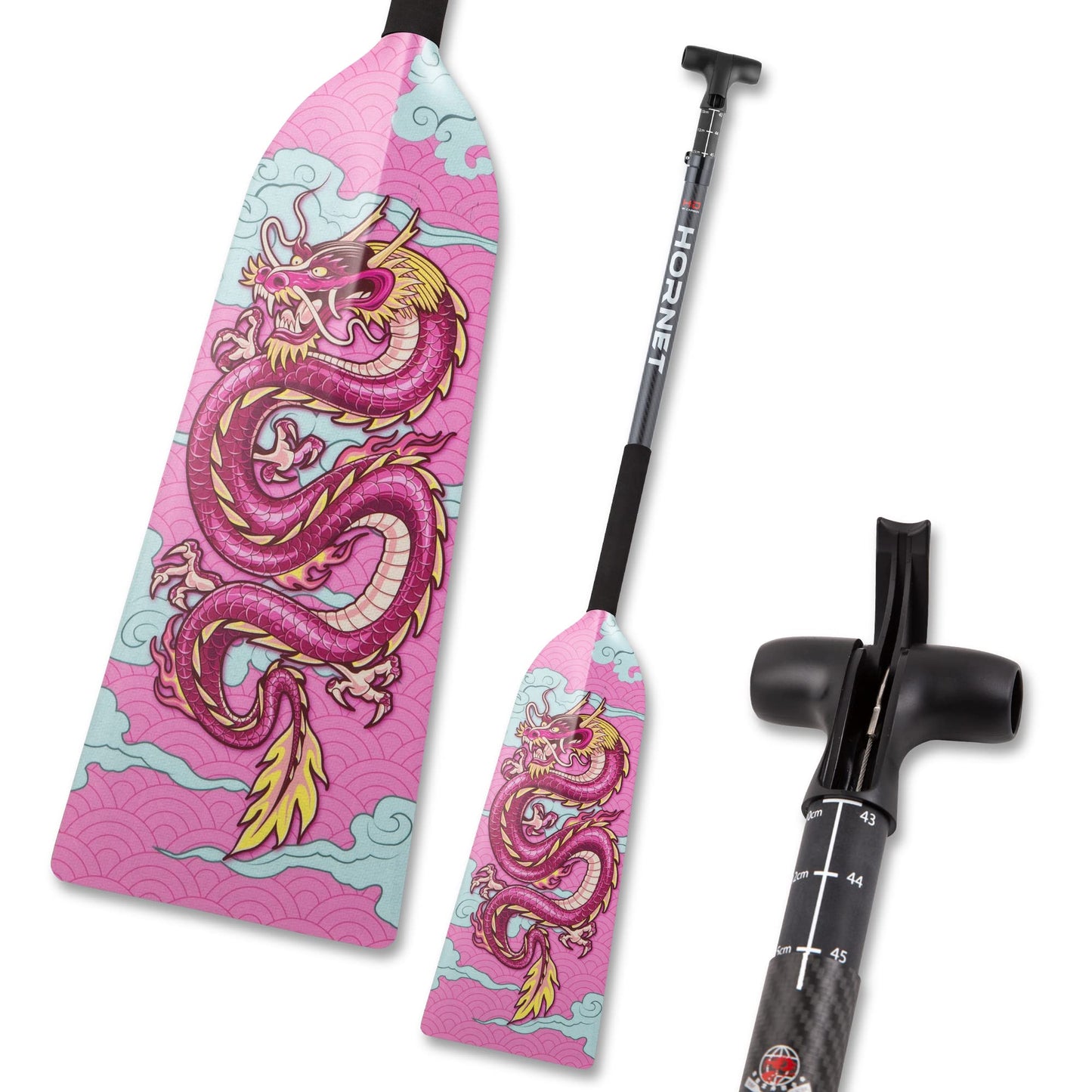 Hornet Watersports Dragon Boat Paddle - Pink Dragon- Adjustable Carbon Fiber Dragon Boat Paddle - IDBF Approved - Dragon Boat Accessories - Dragonboat Paddles (Leverlock Adjustable)