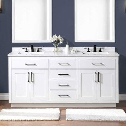 OVE Decors Athea 72" Double Undermount Sink Bathroom Vanity with Cultured Marble Countertop, Backsplash, Power Bar, in White Finish