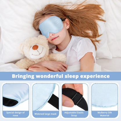 Kids Sleep Mask Eye Cover, 100% Real Natural Pure Silk Eye Mask with Adjustable Strap, Blindfold Kids Eye Mask for Sleeping, Eye Shade for Boys Girls and Adult, Pressure-Free Comfort (Black)
