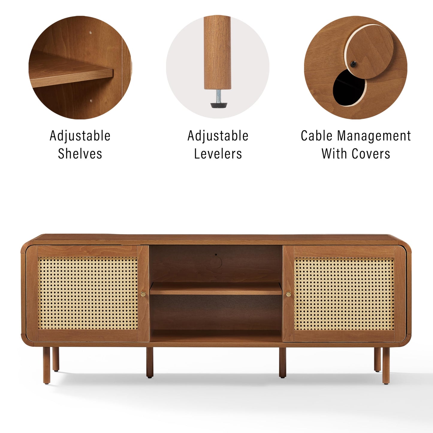 Crosley Furniture Nora Modern Record Player Cabinet with Vinyl Storage, Rattan Turntable Stand for Records, Walnut