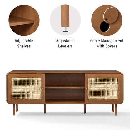 Crosley Furniture Nora Modern Record Player Cabinet with Vinyl Storage, Rattan Turntable Stand for Records, Walnut