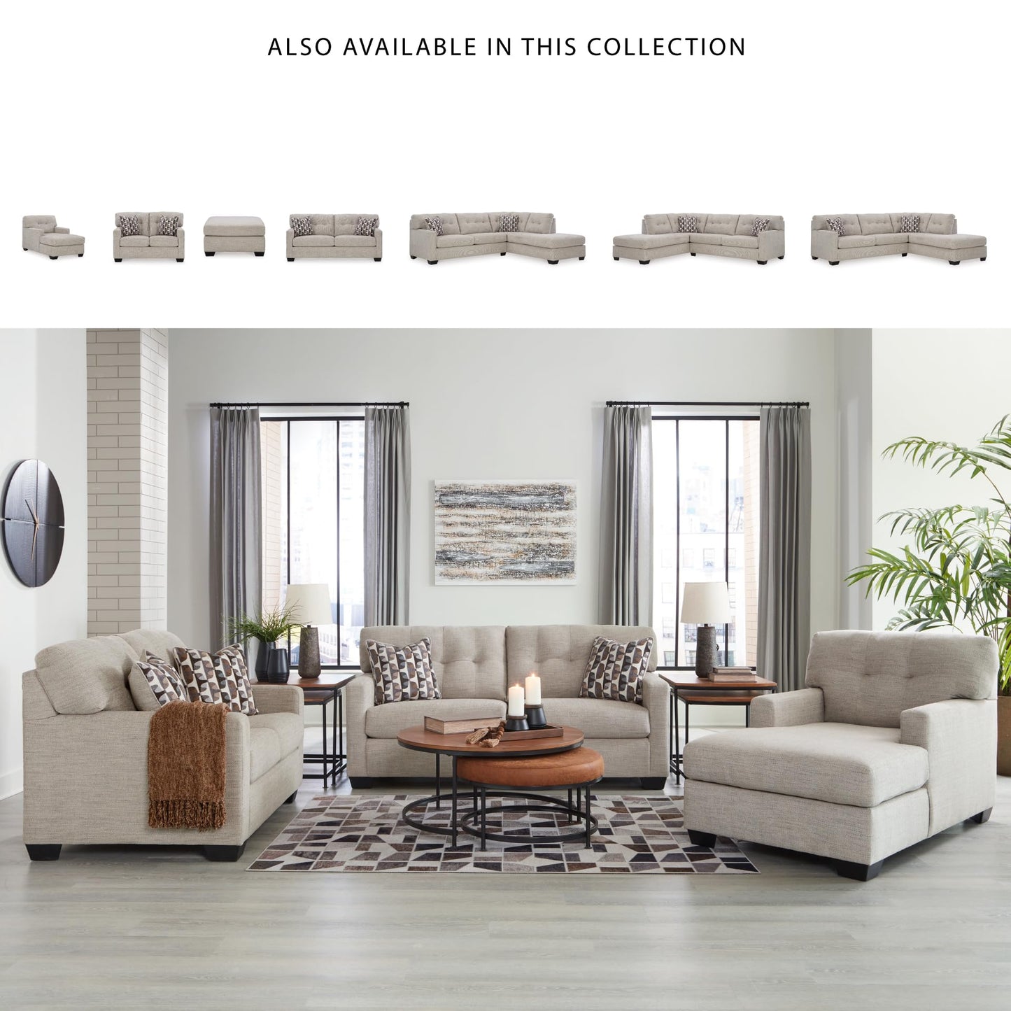 Signature Design by Ashley Mahoney Contemporary Tufted Upholstered Chaise, Beige