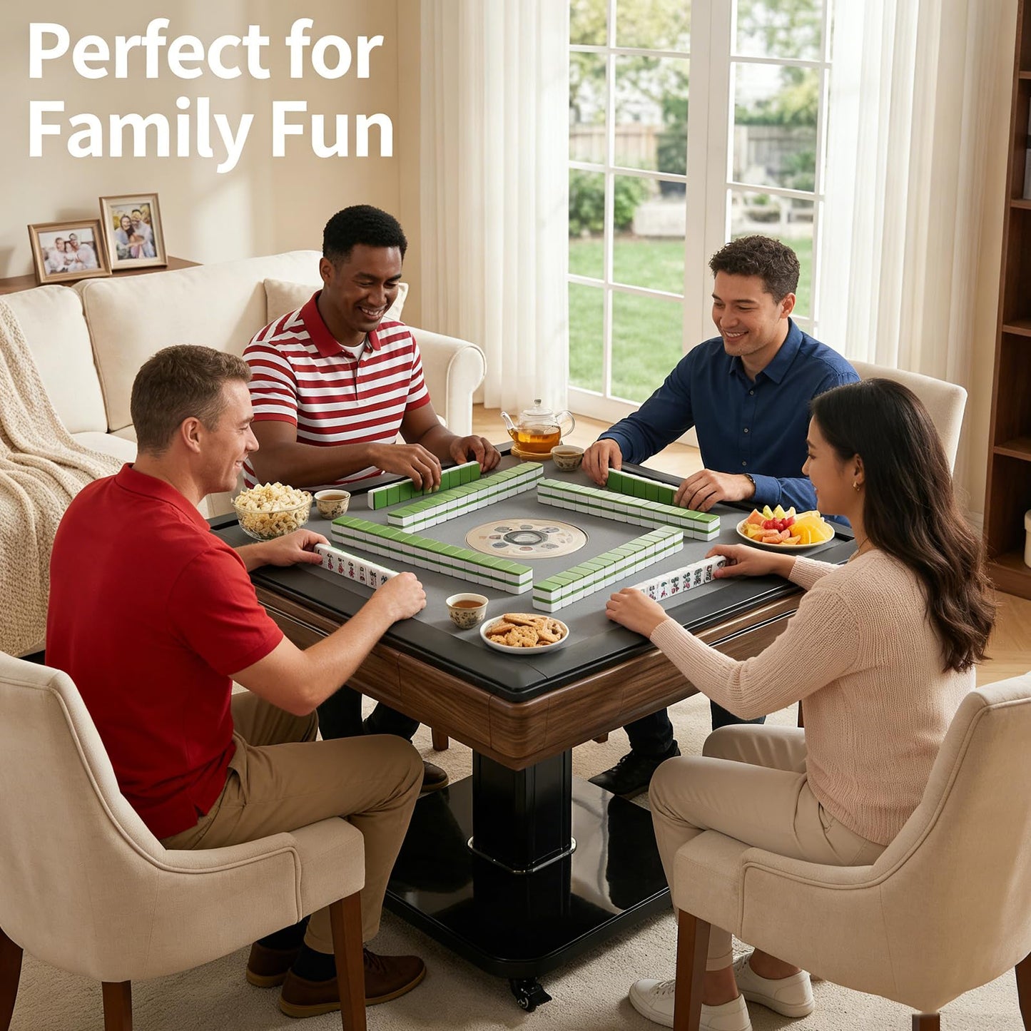 Automatic Mahjong Table, 2 Set Chinese & American Style 42mm Numbered Magnetic Tiles, Foldable - Saving Space, 4 Wheels - Easy to Move Around, 4 Storage Compartments, Low Noise, Tempered Glass Cover