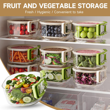 Fruit Vegetable Washing Bowl with Strainer, Multifunctional, Berry Lettuce Keeper for Fridge Refrigerator Organization, Portable Colander for Kitchen, Drainer Container With Lid, 2 Pack (Mix)