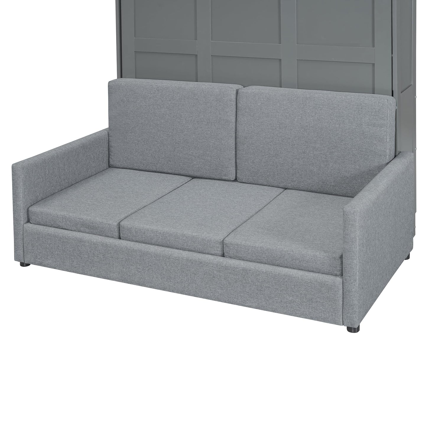Ball & Cast Murphy Bed Full Size Wall Bed with Sofa,can be Folded,Multifunctional Wood Hideaway Cabinet Bed Frame,Slat Support,Save Space,for Apartment,Guest Room,Gray