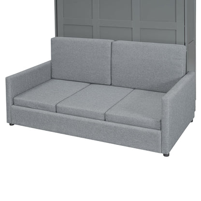 Ball & Cast Murphy Bed Full Size Wall Bed with Sofa,can be Folded,Multifunctional Wood Hideaway Cabinet Bed Frame,Slat Support,Save Space,for Apartment,Guest Room,Gray