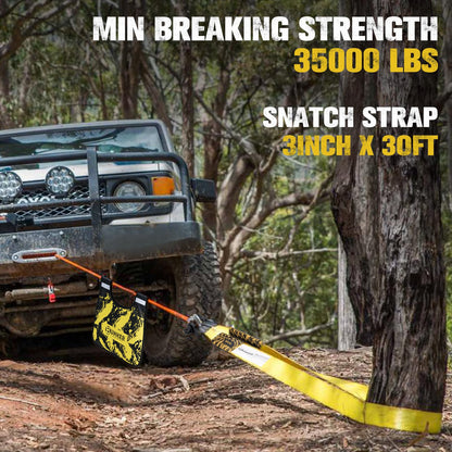 BUNKER INDUST Offroad Traction Boards with Jack Base (Orange) + 3" x 30ft Recovery Straps + Pair 3/4 D Ring Shackles + Bag 35,000 lbs Tree Saver Winch Strap