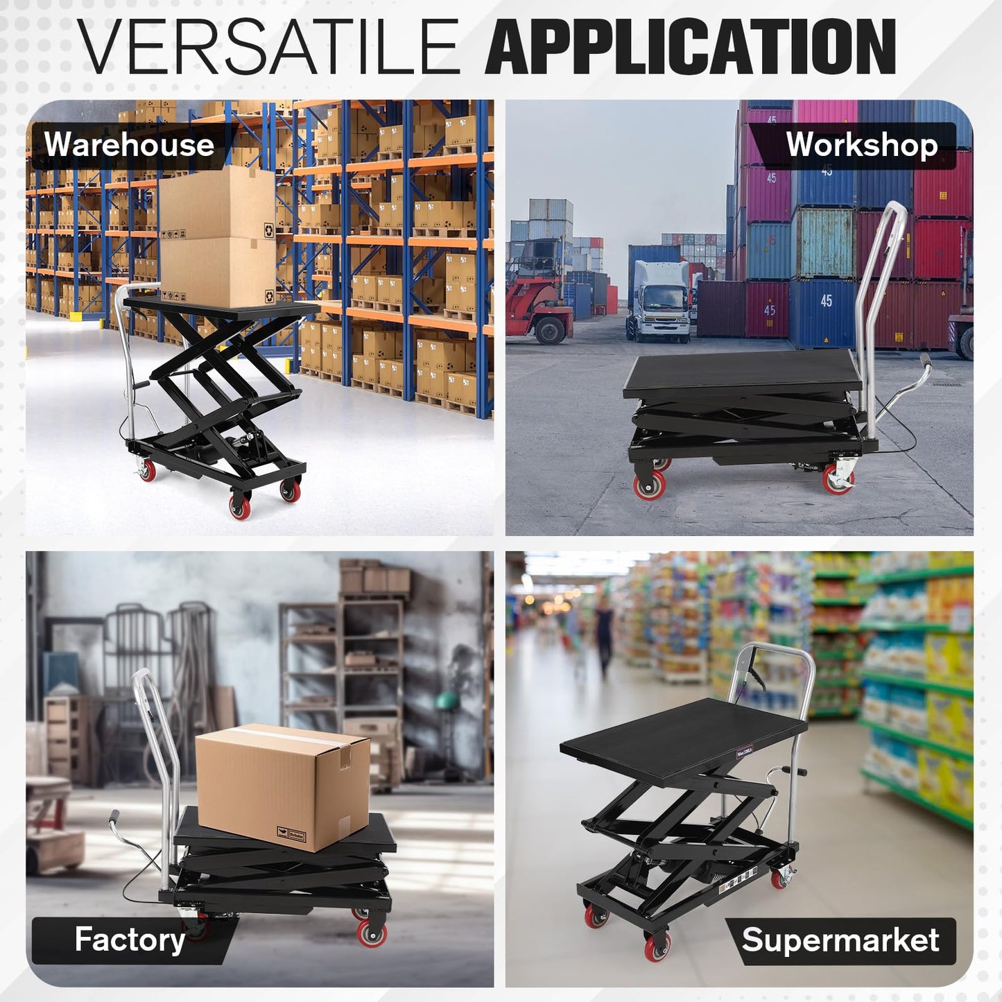 Hydraulic Lift Table Cart, 330 Lbs Capacity 50" Lifting Height Double Scissor Lift Table with Anti-Slip Pad & 4 Wheels for Material Handling & Transportation in Warehouse, Workshop, Black