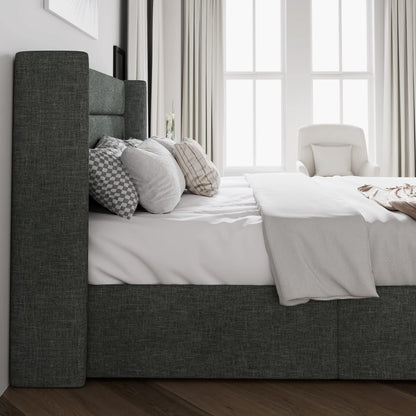 SHA CERLIN Full Size Lift Up Storage Bed/Modern Wingback Headboard/Upholstered Platform Bed Frame/Hydraulic Storage/No Box Spring Needed/Wood Slats Support/Dark Grey