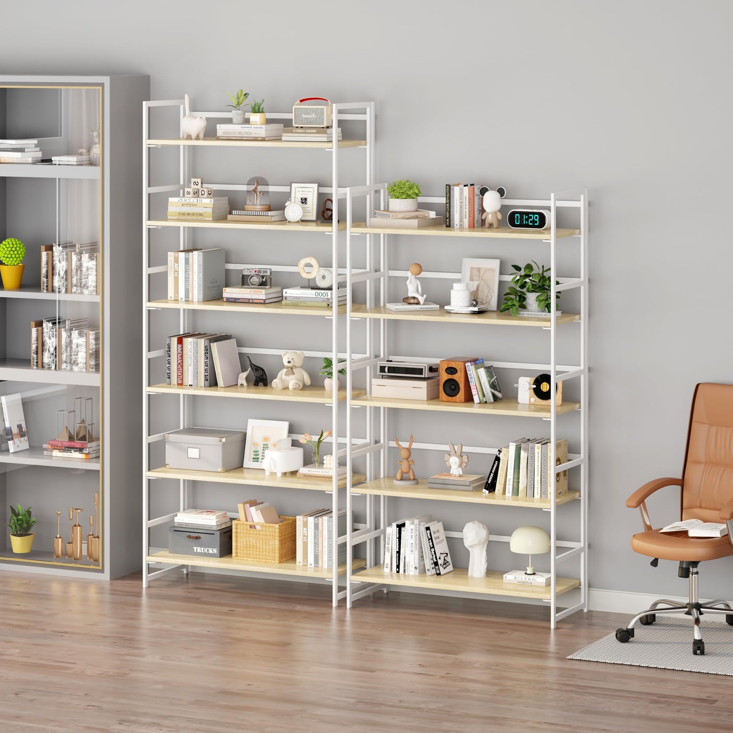 BHG Vintage Multifunctional Folding Bookshelf, No-Assembly Plant Stand Storage Rack Shelves for Home Office